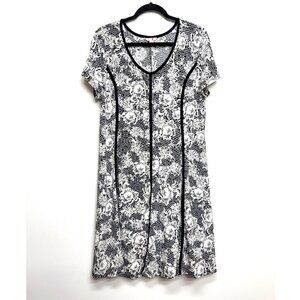 EST. 1946 Black White Floral Lace Print Trapeze Swing Dress XL